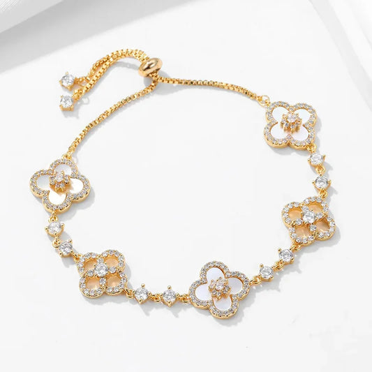 Light Luxury Cherry Blossom Pink Shell-like Clover Bracelet,Women's Stylish Chic Jewelry,Lucky Four-Leaf Flower Design,Hot Sale