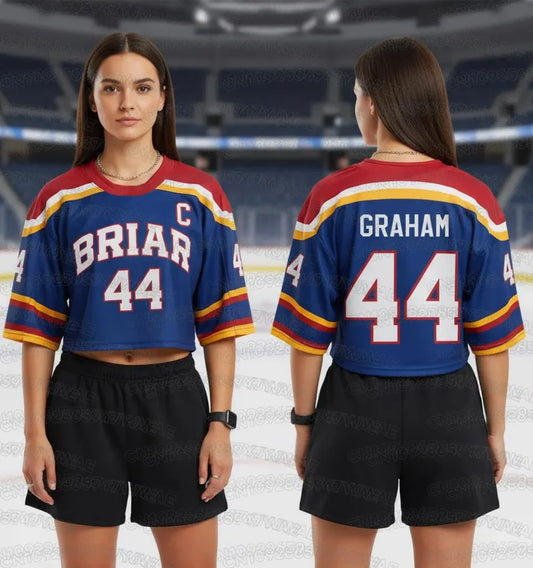 Off Campus Briar University Crop Top Football Jersey Graham 44 DI LAURENTIS 66 Football Jersey Women's Short Sleeve T-shirt Top