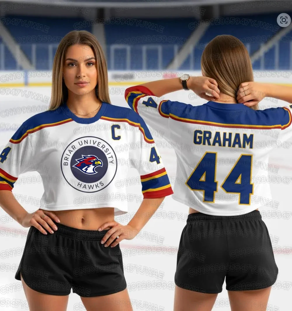 Off Campus Briar University Crop Top Football Jersey Graham 44 DI LAURENTIS 66 Football Jersey Women's Short Sleeve T-shirt Top