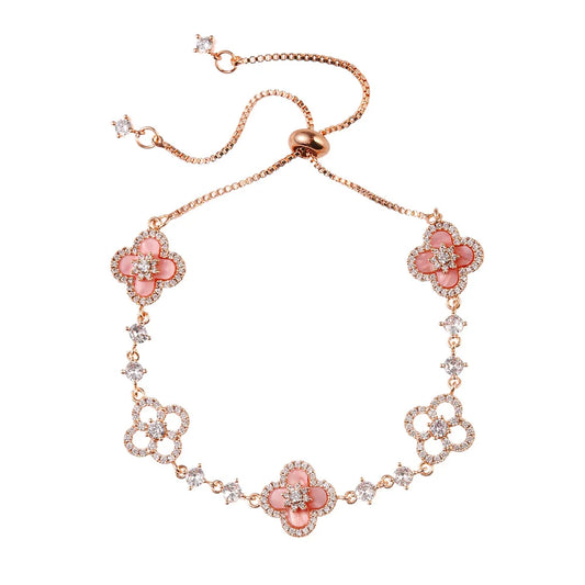Light Luxury Cherry Blossom Pink Shell-like Clover Bracelet,Women's Stylish Chic Jewelry,Lucky Four-Leaf Flower Design,Hot Sale