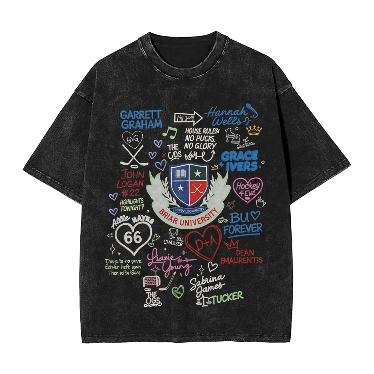 Harajuku Washed Shirts Off Campus Briar University Graham 44 Outfit Vintage T-Shirts High Street  Streetwear Short Sleeve