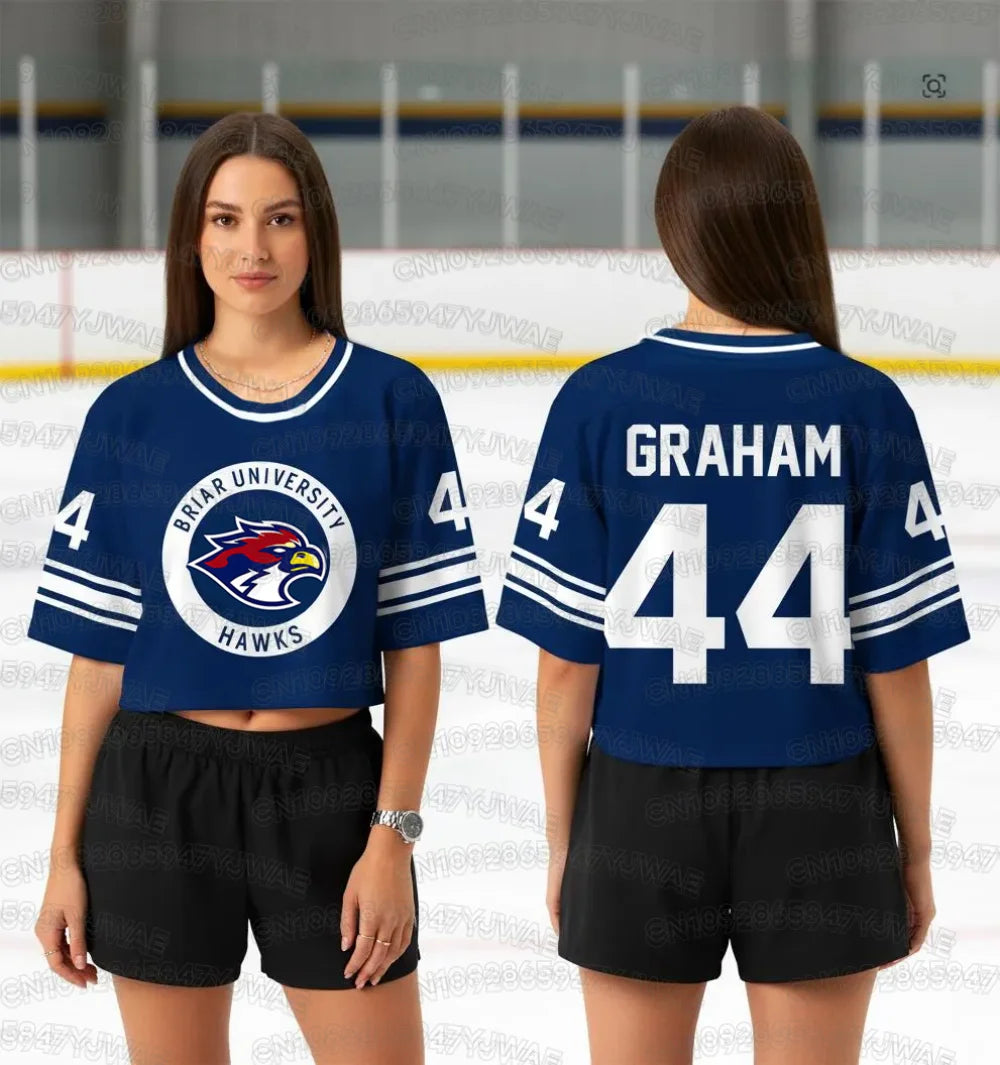 Off Campus Briar University Crop Top Football Jersey Graham 44 DI LAURENTIS 66  Football Jersey Women's Short Sleeve T-shirt Top