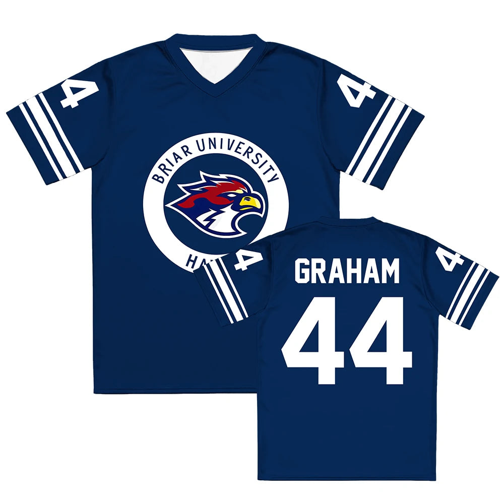 Off Campus Briar University Jersey Graham 44 22 DI LAURENTIS 66 Tucker46  T-shirt V-neck Short Sleeve Men Women Tees 3D Print