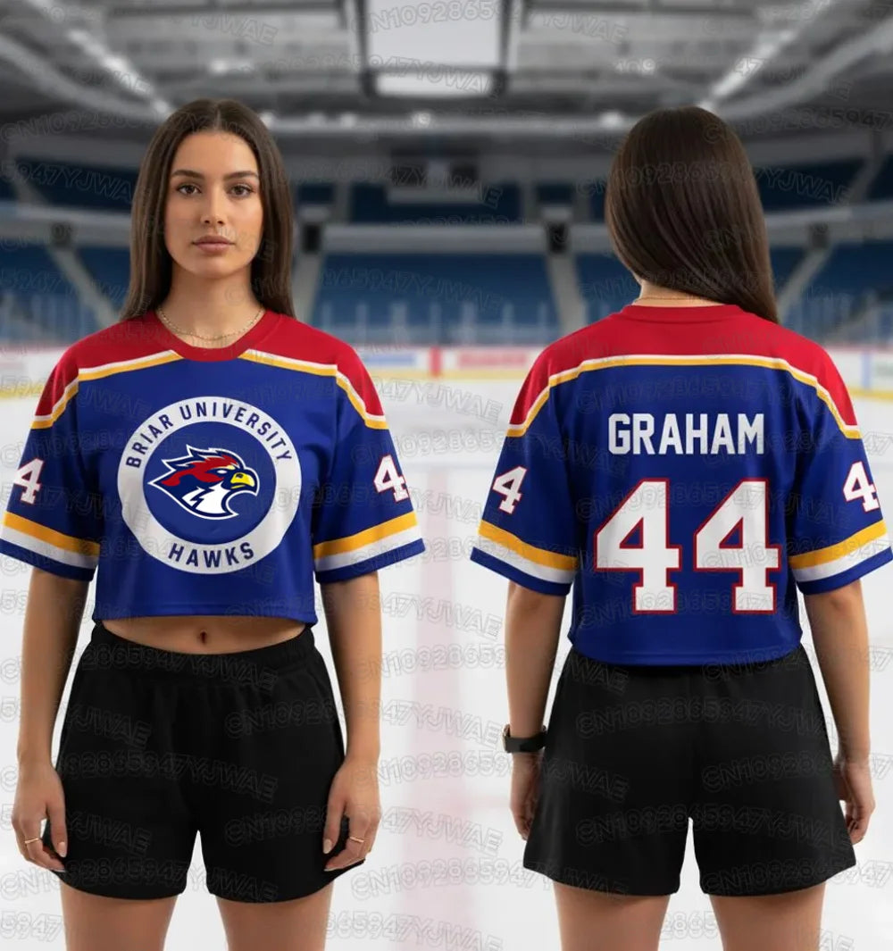 Off Campus Briar University Crop Top Football Jersey Graham 44 DI LAURENTIS 66  Football Jersey Women's Short Sleeve T-shirt Top