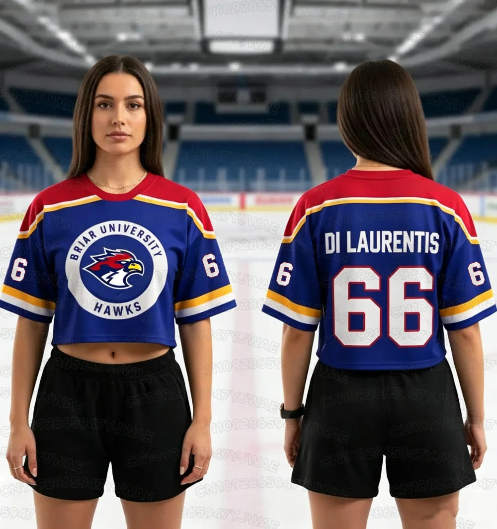 Off Campus Briar University Crop Top Football Jersey Graham 44 DI LAURENTIS 66  Football Jersey Women's Short Sleeve T-shirt Top