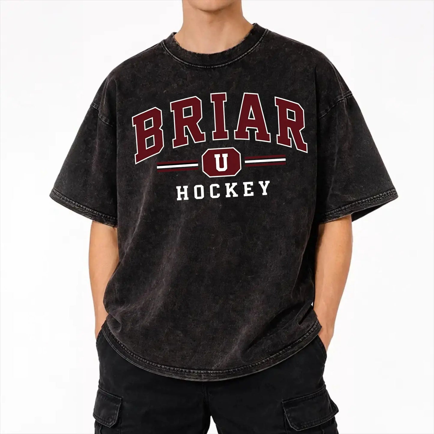 Harajuku Washed Shirts Off Campus Briar University Graham 44 Outfit Vintage T-Shirts High Street  Streetwear Short Sleeve