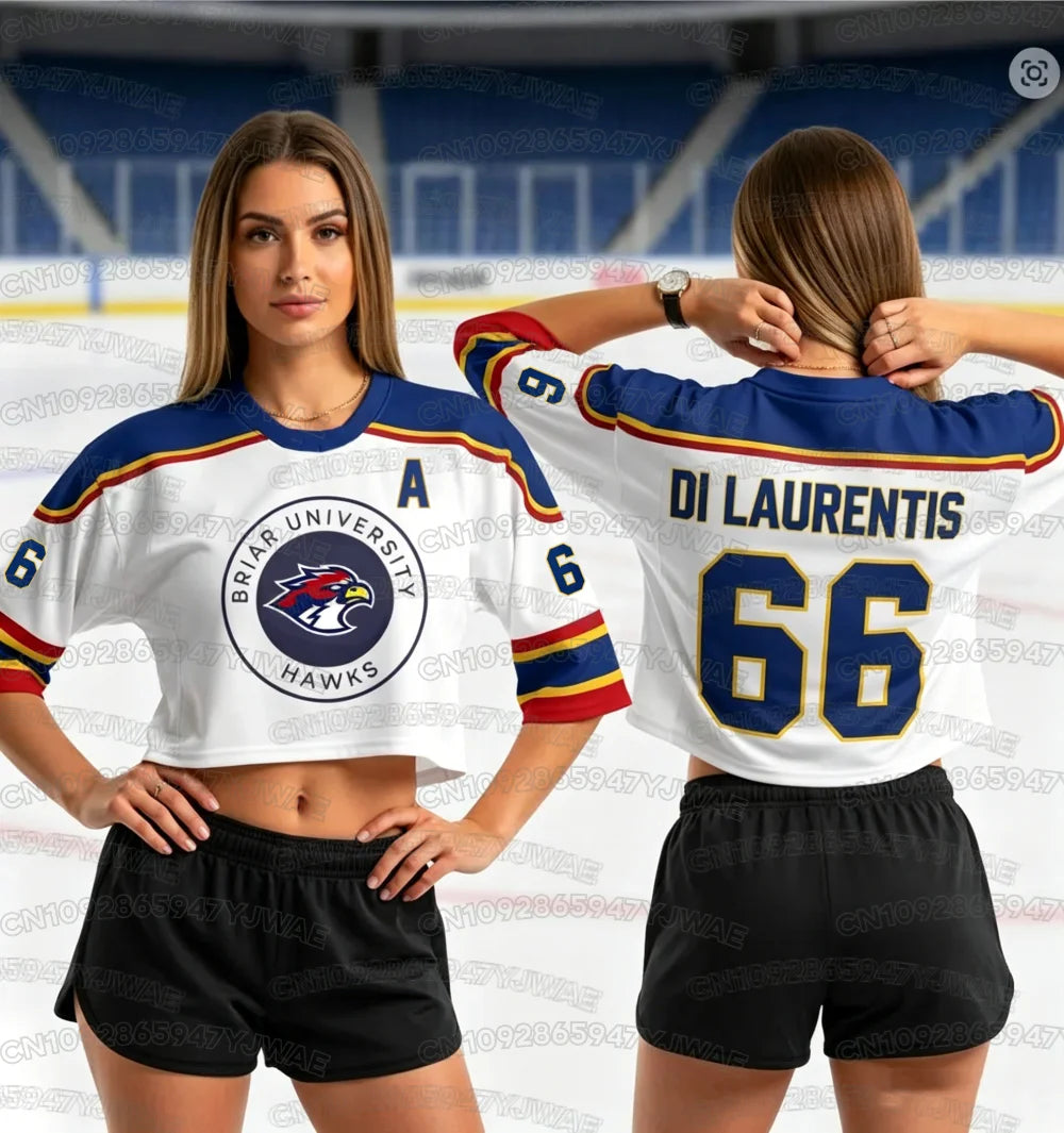 Off Campus Briar University Crop Top Football Jersey Graham 44 DI LAURENTIS 66  Football Jersey Women's Short Sleeve T-shirt Top