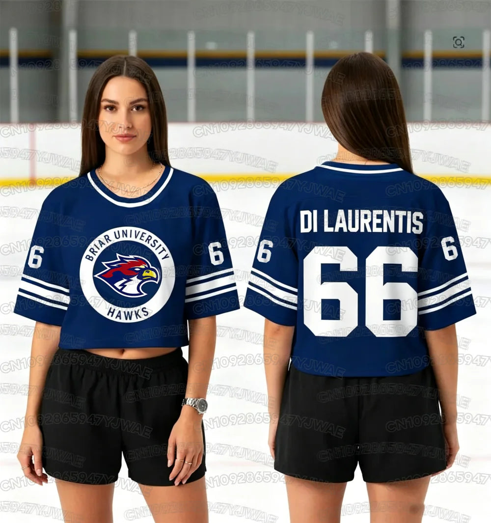 Off Campus Briar University Crop Top Football Jersey Graham 44 DI LAURENTIS 66  Football Jersey Women's Short Sleeve T-shirt Top