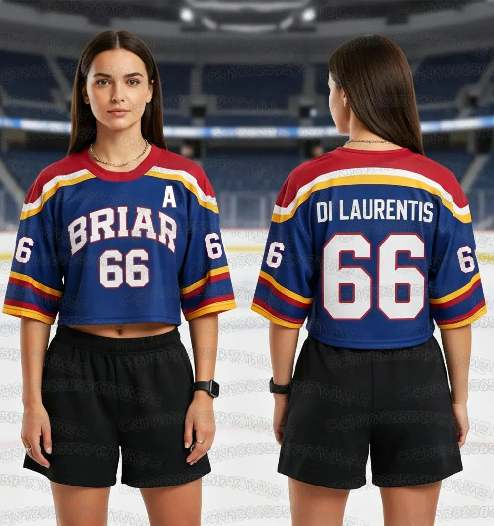 Off Campus Briar University Crop Top Football Jersey Graham 44 DI LAURENTIS 66  Football Jersey Women's Short Sleeve T-shirt Top